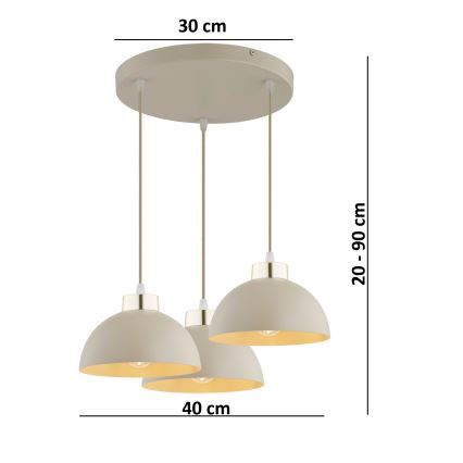 Brilagi - Полилей на кабел MOON 3xE27/60W/230V бежово/златисто