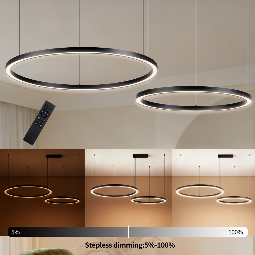 Brilagi - Димируема LED висяща лампа на кабел PORTOFINO LED/98W/230V 3000-6000K черна + дистанционно управление
