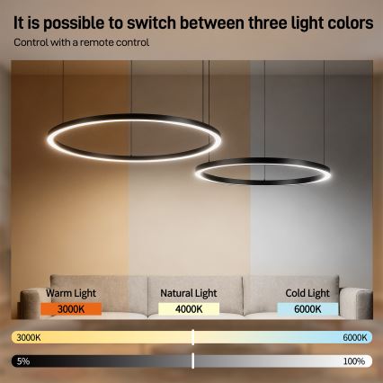 Brilagi - Димируема LED висяща лампа на кабел PORTOFINO LED/98W/230V 3000-6000K черна + дистанционно управление