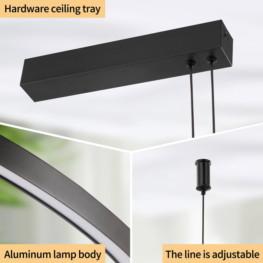 Brilagi - Димируема LED висяща лампа на кабел PORTOFINO LED/98W/230V 3000-6000K черна + дистанционно управление
