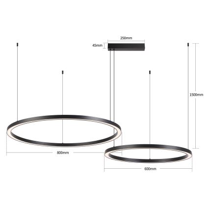 Brilagi - Димируема LED висяща лампа на кабел PORTOFINO LED/98W/230V 3000-6000K черна + дистанционно управление