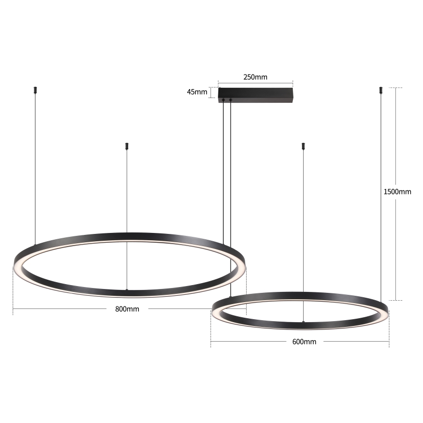 Brilagi - Димируема LED висяща лампа на кабел PORTOFINO LED/98W/230V 3000-6000K черна + дистанционно управление