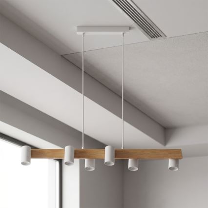 Brilagi - Полилей на кабел SELE 6xGU10/30W/230V бял/дъбов декор