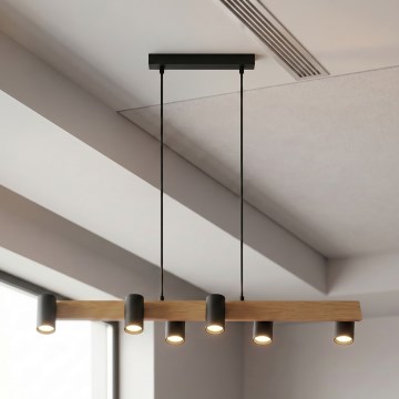 Brilagi - Полилей на кабел SELE 6xGU10/30W/230V черен/дъбов декор