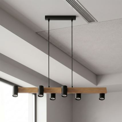 Brilagi - Полилей на кабел SELE 6xGU10/30W/230V черен/дъбов декор