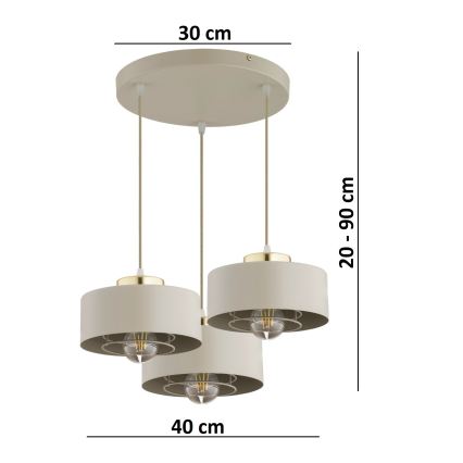 Brilagi - Полилей на кабел SPRING 3xE27/60W/230V бежов/златен
