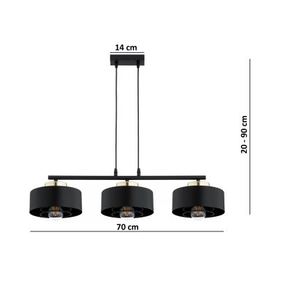 Brilagi - Полилей на кабел SPRING 3xE27/60W/230V черен/златен