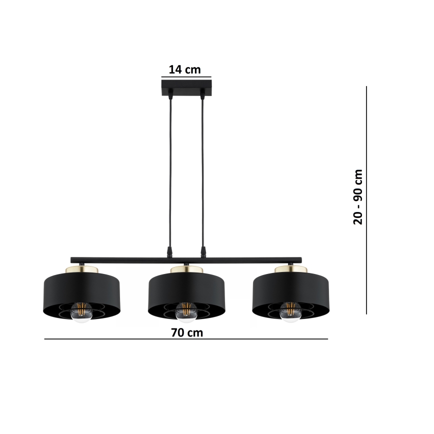 Brilagi - Полилей на кабел SPRING 3xE27/60W/230V черен/златен
