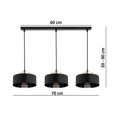 Brilagi - Полилей на кабел SPRING 3xE27/60W/230V черен/златист