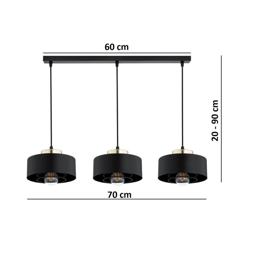 Brilagi - Полилей на кабел SPRING 3xE27/60W/230V черен/златист