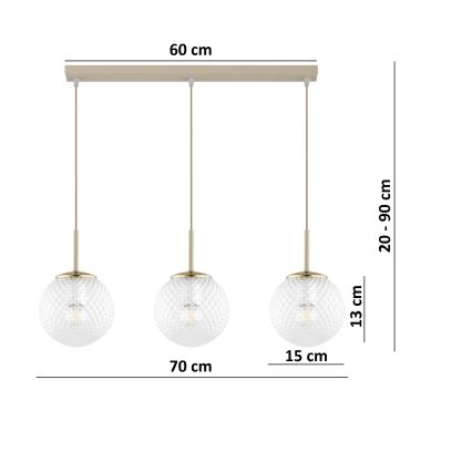 Brilagi - Полилей на кабел STELLA 3xE27/60W/230V бежов/златен