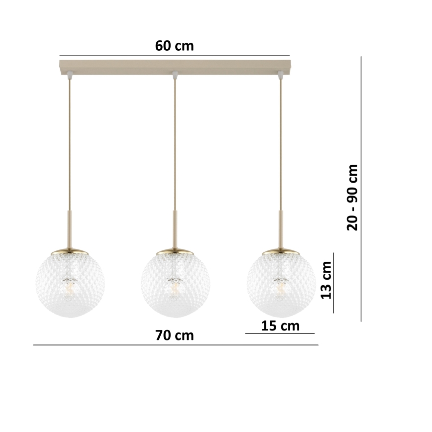 Brilagi - Полилей на кабел STELLA 3xE27/60W/230V бежов/златен