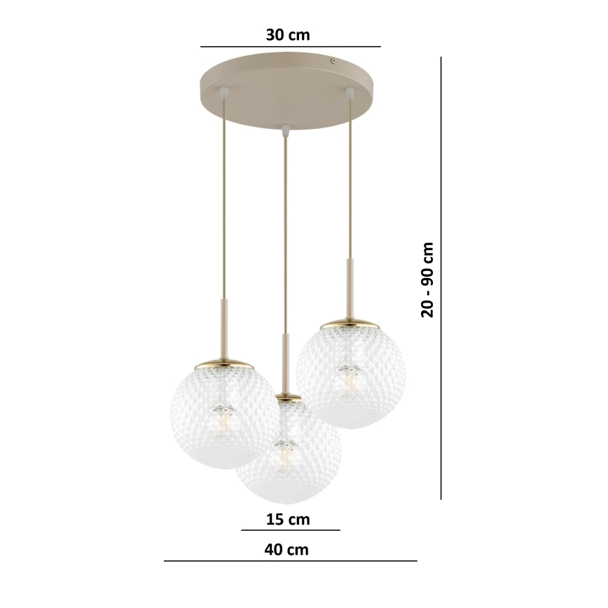 Brilagi - Полилей на кабел STELLA 3xE27/60W/230V бежов/златист