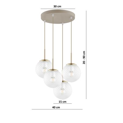Brilagi - Полилей на кабел STELLA 4xE27/60W/230V бежов/златен