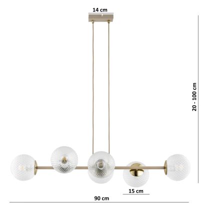 Brilagi - Полилей на кабел STELLA 6xE27/60W/230V бежово/златисто