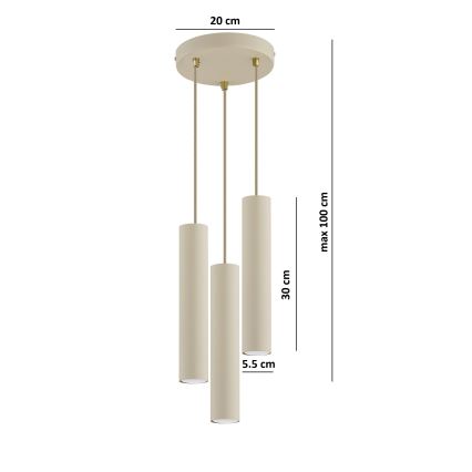 Brilagi - Полилей на кабел TUBE 3xGU10/15W/230V бежов/златен