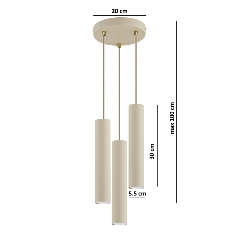 Brilagi - Полилей на кабел TUBE 3xGU10/15W/230V бежов/златен
