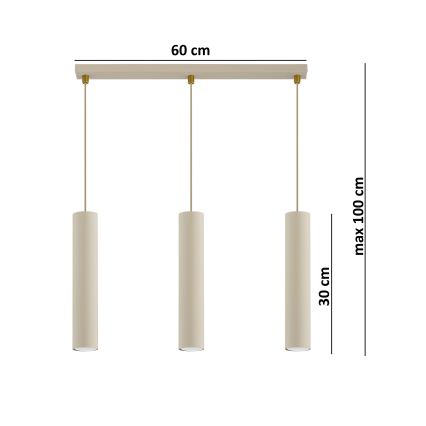 Brilagi - Полилей на кабел TUBE 3xGU10/15W/230V бежов/златист