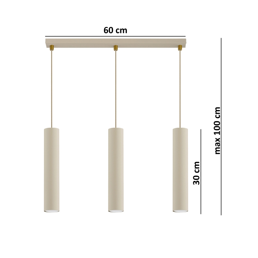 Brilagi - Полилей на кабел TUBE 3xGU10/15W/230V бежов/златист