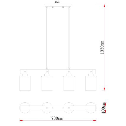 Brilagi - Полилей на кабел VISTA 4xE27/60W/230V дъб