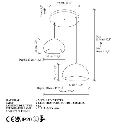 Brilagi - Полилей на кабел WABI SABI 2xE27/40W/230V Ø 70 см, бял