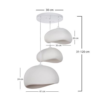 Brilagi - Полилей на кабел WABI SABI, 3x E27/40W/230V, Ø 76 см, бял