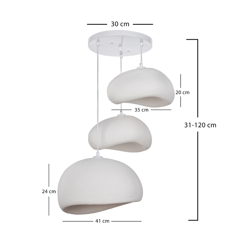 Brilagi - Полилей на кабел WABI SABI, 3x E27/40W/230V, Ø 76 см, бял