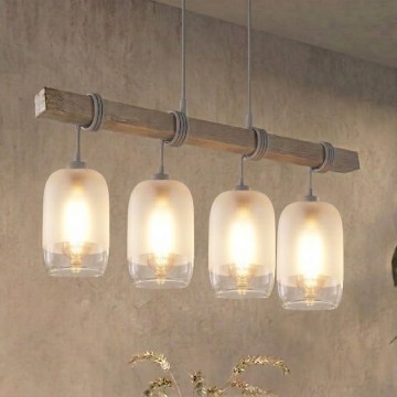 BRILAGI - Полилей на кабел WOOD GLASS 4xE27/60W/230V бор/сив/бял