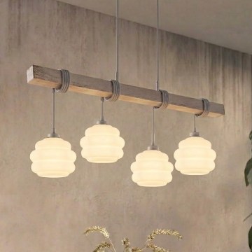 BRILAGI - Полилей на кабел WOOD GLASS 4xE27/60W/230V бор/сив/бял