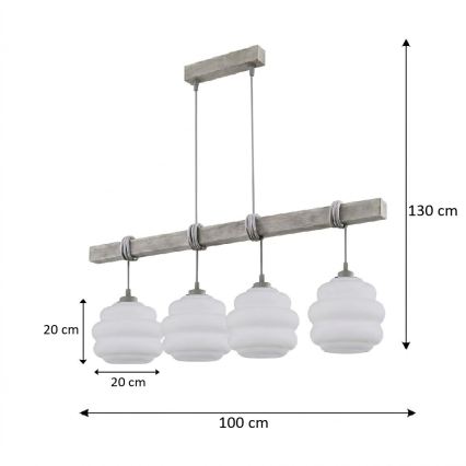BRILAGI - Полилей на кабел WOOD GLASS 4xE27/60W/230V бор/сив/бял