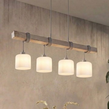 BRILAGI - Полилей на кабел WOOD GLASS 4xE27/60W/230V бор/сив/бял