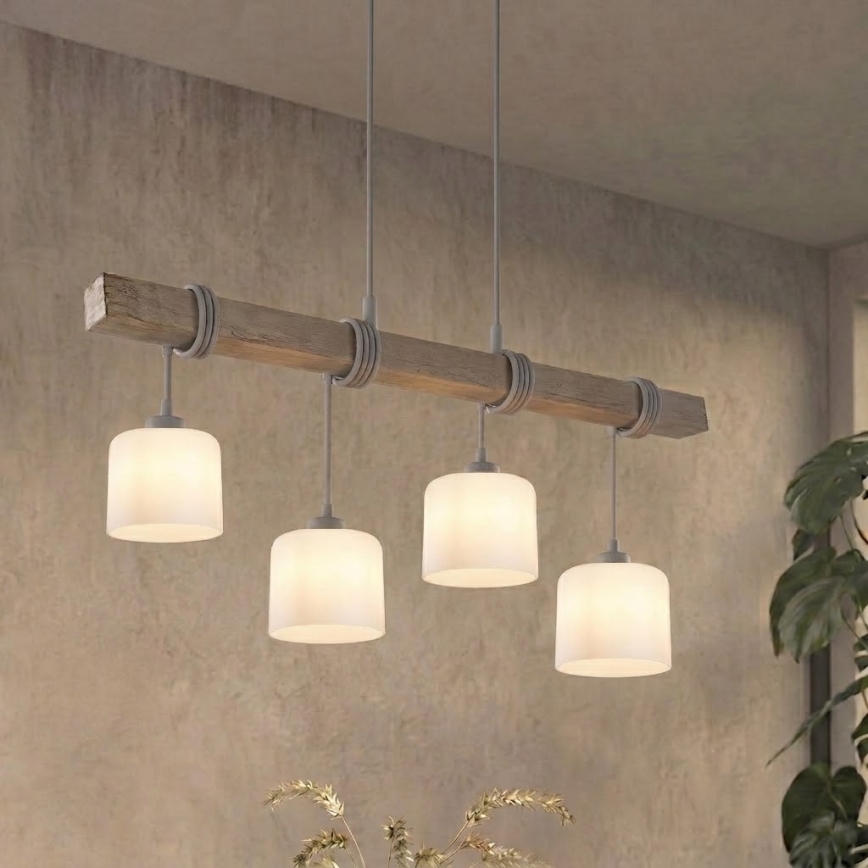 BRILAGI - Полилей на кабел WOOD GLASS 4xE27/60W/230V бор/сив/бял