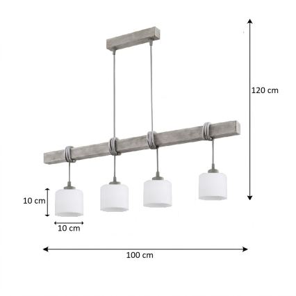 BRILAGI - Полилей на кабел WOOD GLASS 4xE27/60W/230V бор/сив/бял