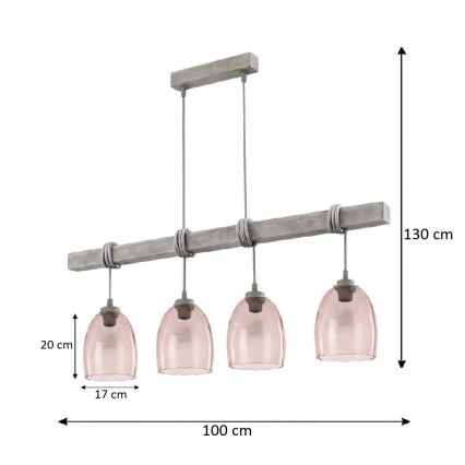 BRILAGI - Полилей на кабел WOOD GLASS 4xE27/60W/230V бор/сива/димчато бежова
