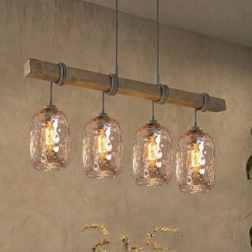 BRILAGI - Полилей на кабел WOOD GLASS 4xE27/60W/230V бор/сив/димчато кафяв