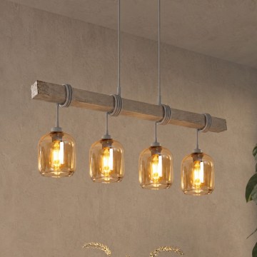 BRILAGI - Полилей на кабел WOOD GLASS 4xE27/60W/230V бор/сив/димчато кафяв