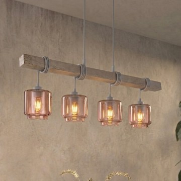 BRILAGI - Полилей на кабел WOOD GLASS 4xE27/60W/230V бор/сив/димно бежов