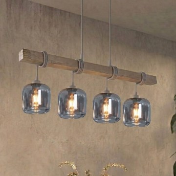 BRILAGI - Полилей на кабел WOOD GLASS 4xE27/60W/230V бор/сив/димно сив