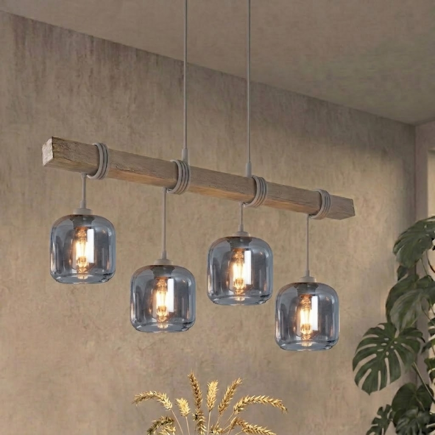 BRILAGI - Полилей на кабел WOOD GLASS 4xE27/60W/230V бор/сив/димно сив