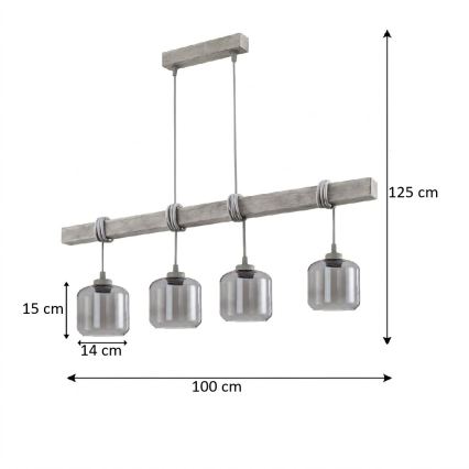 BRILAGI - Полилей на кабел WOOD GLASS 4xE27/60W/230V бор/сив/димно сив