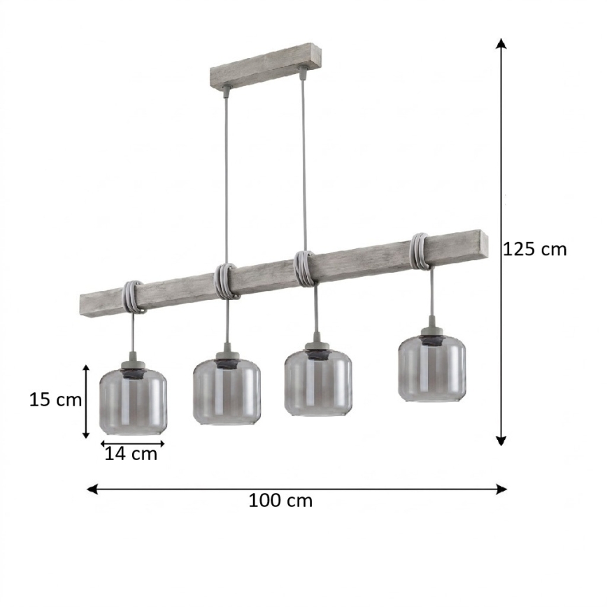 BRILAGI - Полилей на кабел WOOD GLASS 4xE27/60W/230V бор/сив/димно сив
