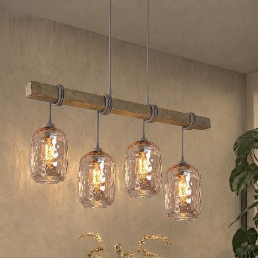 BRILAGI - Полилей на кабел WOOD GLASS 4xE27/60W/230V бор/сив/димчато кафяв