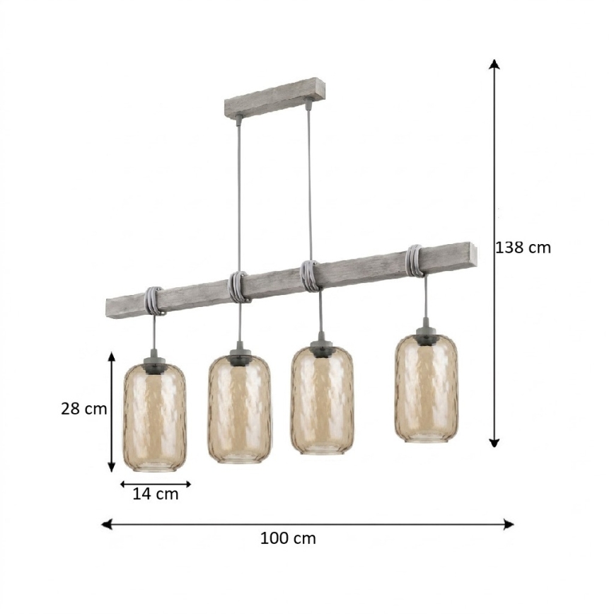 BRILAGI - Полилей на кабел WOOD GLASS 4xE27/60W/230V бор/сив/димчато кафяв
