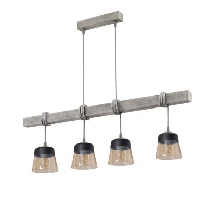 BRILAGI - Полилей на кабел WOOD GLASS 4xE27/60W/230V бор/сива/димчато кафяво