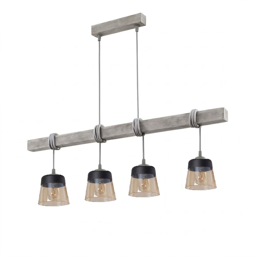 BRILAGI - Полилей на кабел WOOD GLASS 4xE27/60W/230V бор/сива/димчато кафяво