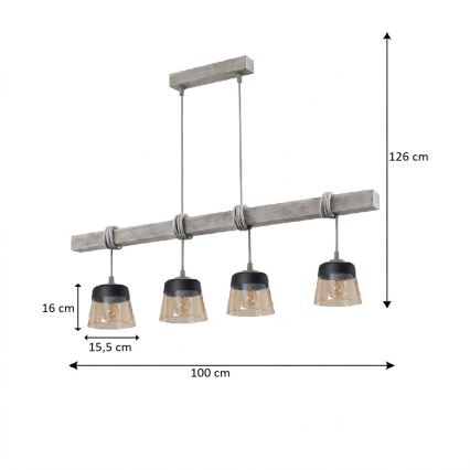 BRILAGI - Полилей на кабел WOOD GLASS 4xE27/60W/230V бор/сива/димчато кафяво