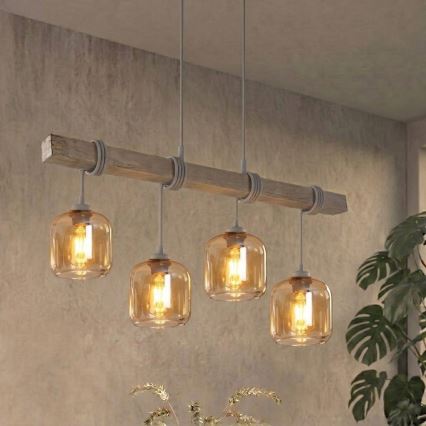 BRILAGI - Полилей на кабел WOOD GLASS 4xE27/60W/230V бор/сив/димчато кафяв