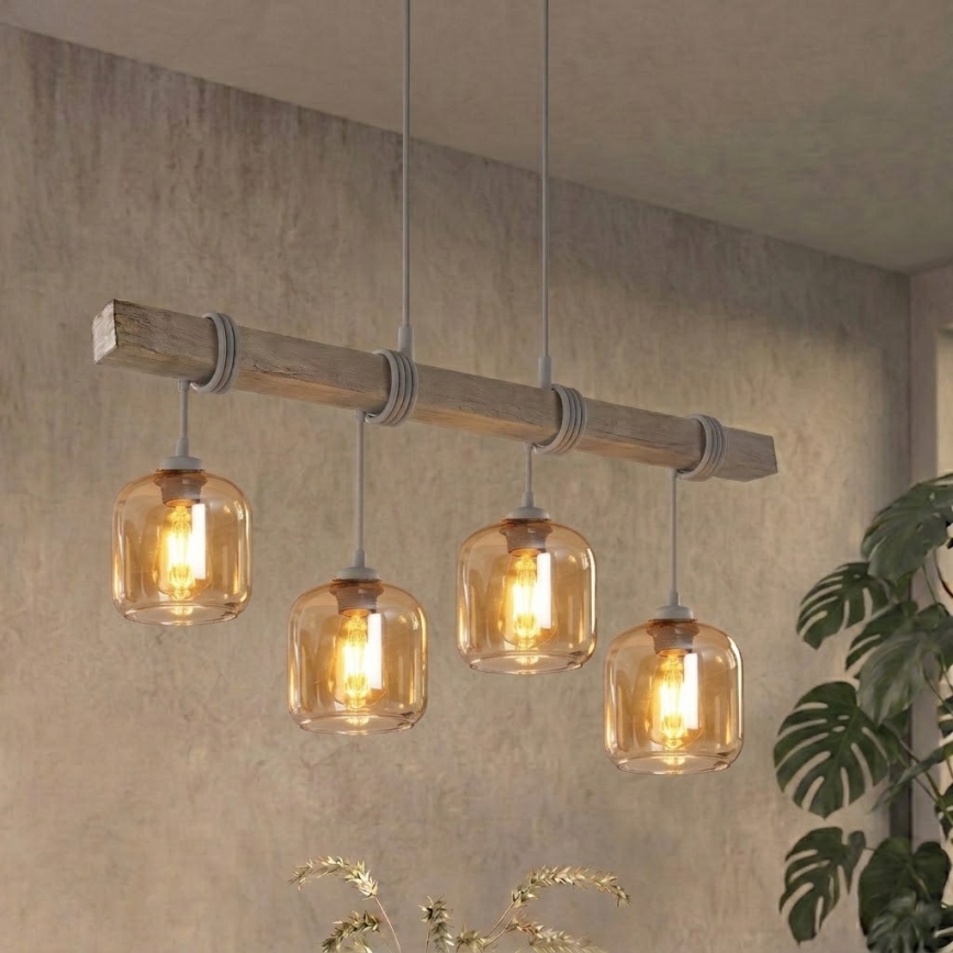 BRILAGI - Полилей на кабел WOOD GLASS 4xE27/60W/230V бор/сив/димчато кафяв