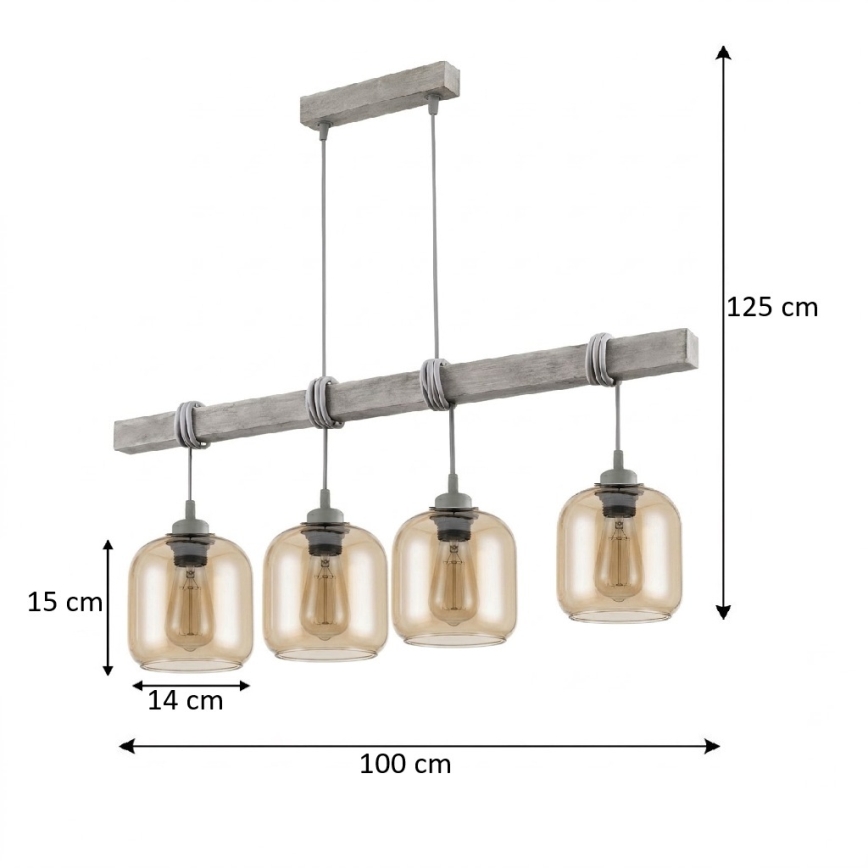 BRILAGI - Полилей на кабел WOOD GLASS 4xE27/60W/230V бор/сив/димчато кафяв