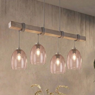 BRILAGI - Полилей на кабел WOOD GLASS 4xE27/60W/230V бор/сива/димчато бежова